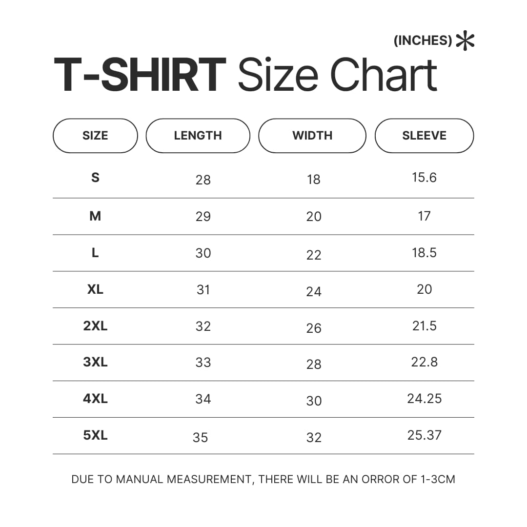 3D T shirt Size Chart - Scott Pilgrim Merch