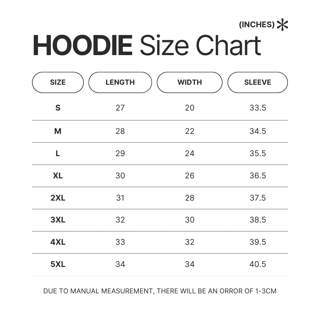 Hoodie Size Chart - Scott Pilgrim Merch