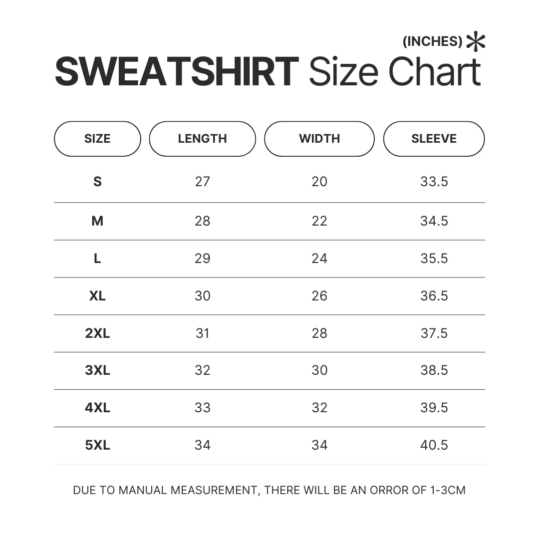 Sweatshirt Size Chart - Scott Pilgrim Merch