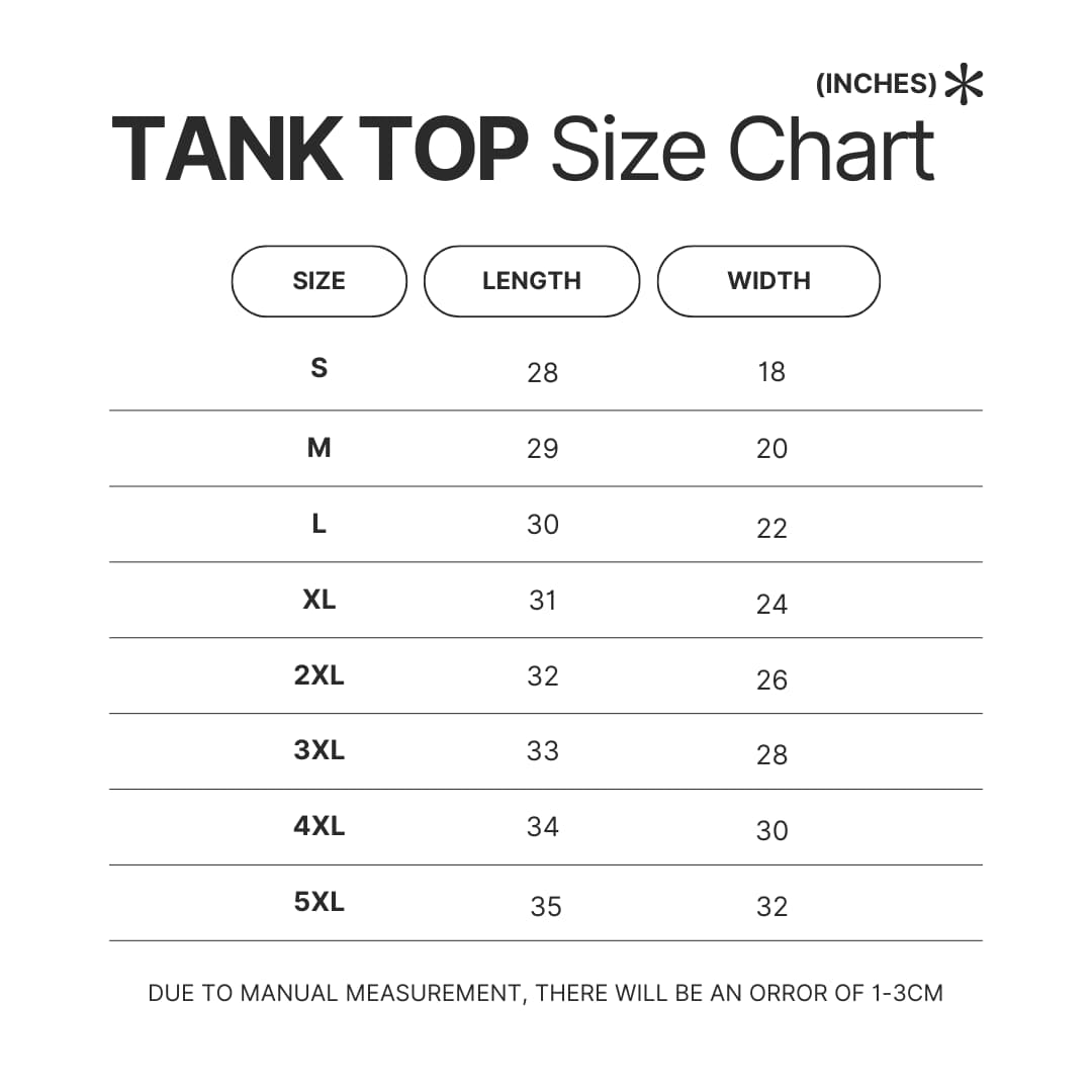 Tank Top Size Chart - Scott Pilgrim Merch